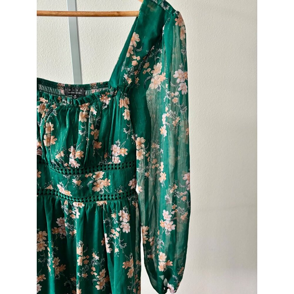 Peasant Top XL Floral Cottagecore Sheer Sleeves Crochet Smock Waist Boho Fairy - Picture 10 of 16